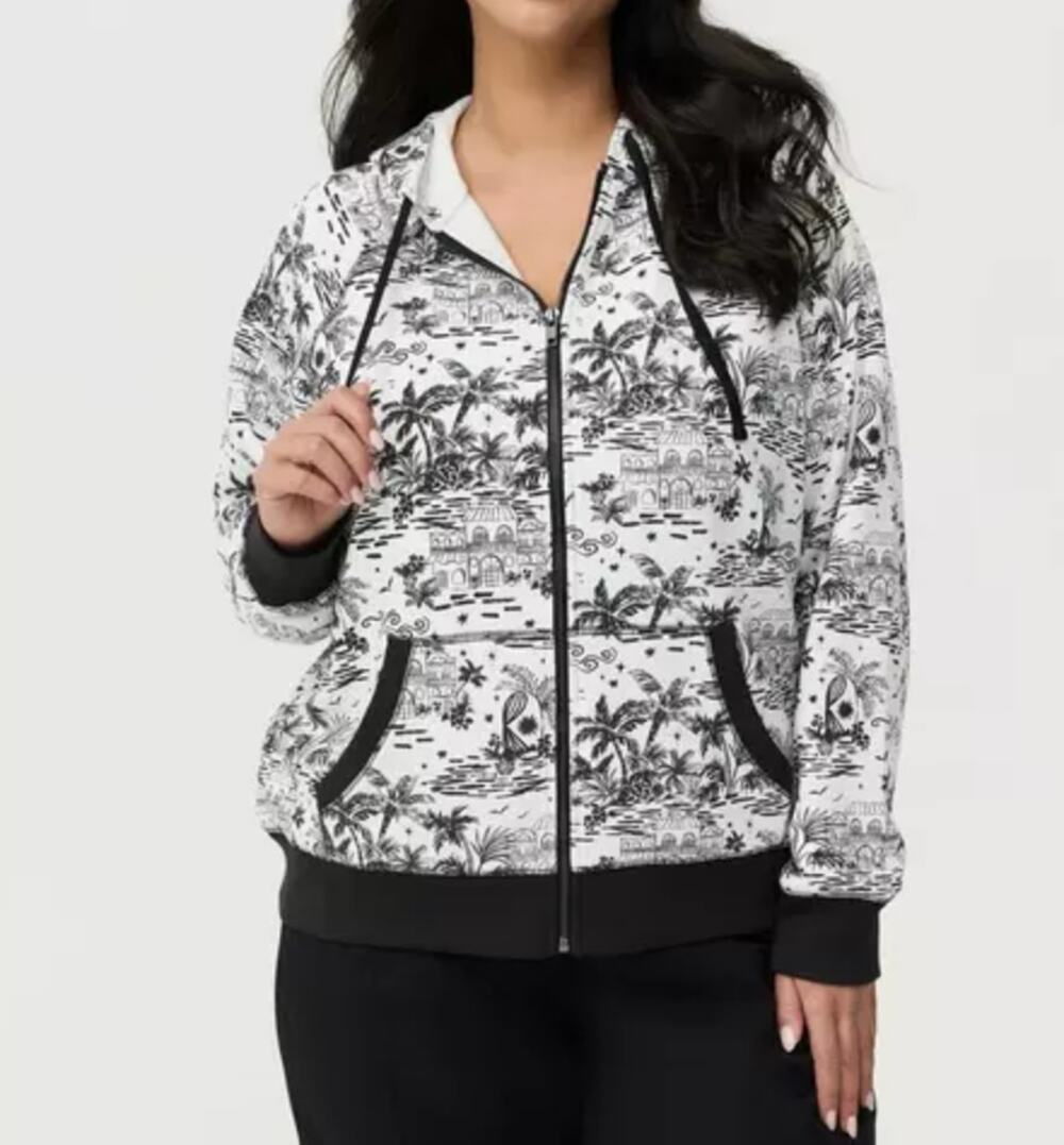 Torrid French Terry ZipUp Hoodie Reveria Toile Black White Resort Vacation Sz 5X